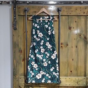 HILO HATTIE Floral Sleeveless Dress  Green White Hawaii Original Tropical Tiki